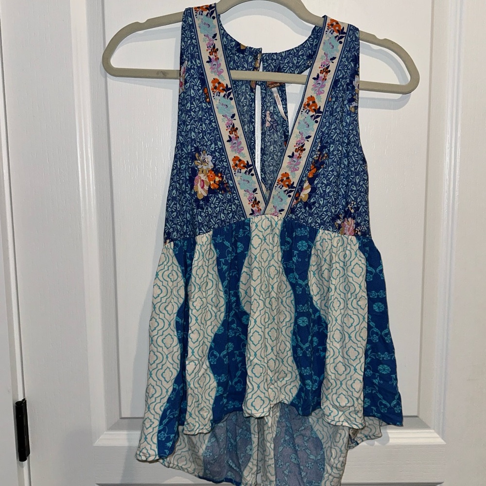 Free People NWT Size S Dream Darlin' Tank Top Blue Combo